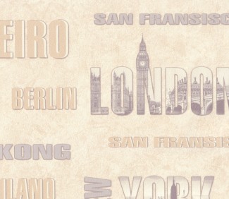 Обои бежевые с надписями Евро Декор винил World арт. 6013-01 Обои бежевые вини