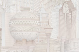 Обои бежевые флизелиновые архитектура OVK Design Мегаполис арт. 10368-02 Бежевые флизелино