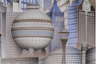 Обои синие флизелиновые архитектура OVK Design Мегаполис арт. 10368-04 Синие флизелиновы