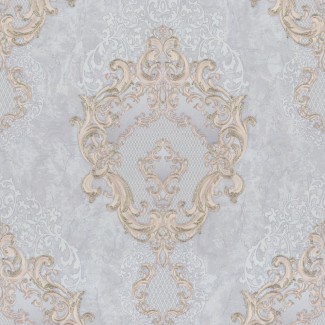 Обои Дамаск на голубом фоне Euro Decor виниловые Medailon арт.7155-24 Обои Дамаск на го