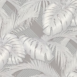 Обои крупные листья на сером фоне Euro Decor виниловые Villa Riviera арт.7157-23 Обои крупные лист