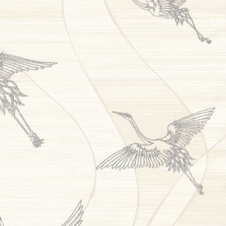 Обои белые с изображением журавлей Euro Decor винил Opulence арт. 9091-00 Обои белые винило