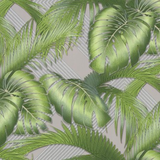 Обои крупные листья на сером фоне Euro Decor виниловые Villa Riviera арт.7157-24 Обои крупные лист