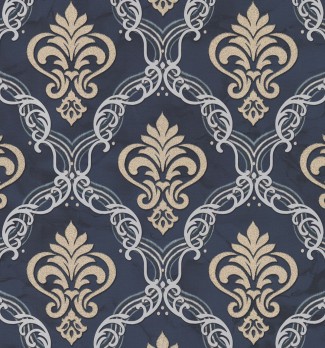 Обои синие Дамаск Euro Decor виниловые Marquise арт. 9097-18 Обои синие Дамаск