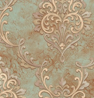 Обои зеленые с рисунком дамаск Euro Decor виниловые Palazzo арт. 9087-04 Виниловые обои с