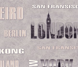 Обои серые с надписями Евро Декор винил World арт. 6013-11 Обои серые винило